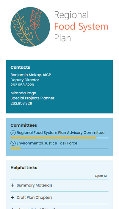 Mobile view mockup of the redesigned SEWRPC site, highlighting responsive, uncluttered design.