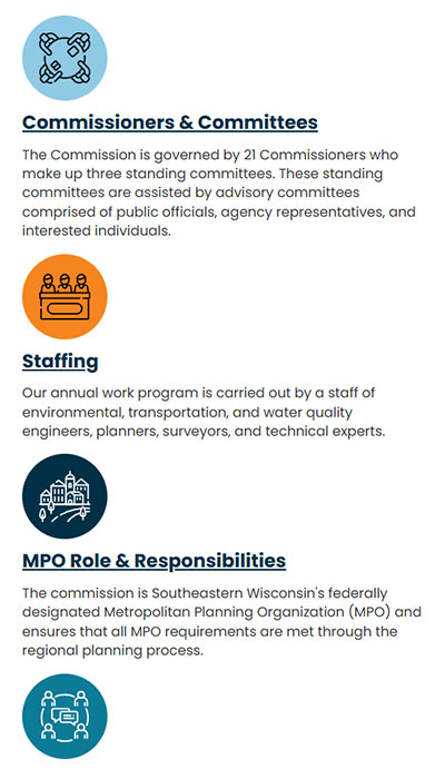 Mobile view mockup of the redesigned SEWRPC site, highlighting responsive, uncluttered design.