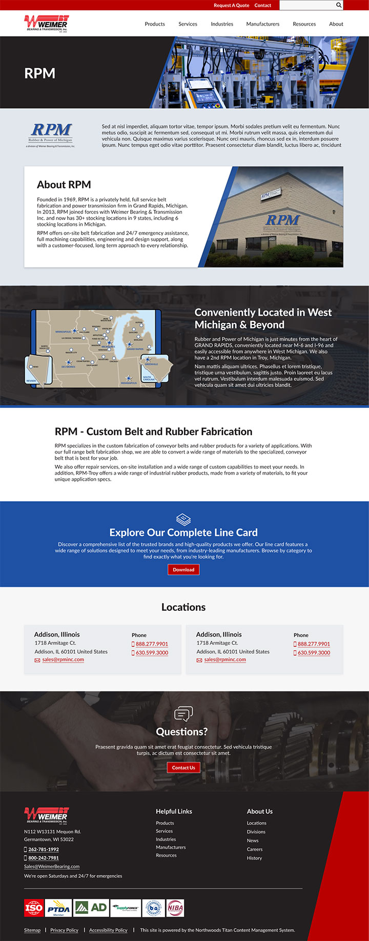 Weimer Bearing's redesigned Location detail page.