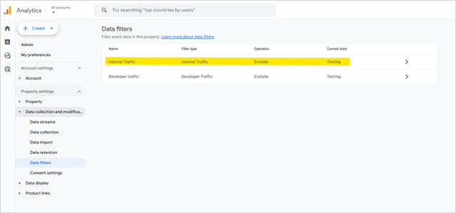 Set up of the Data Filter for Internal Traffic in GA4