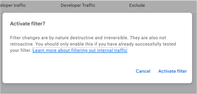 A warning screen in GA4