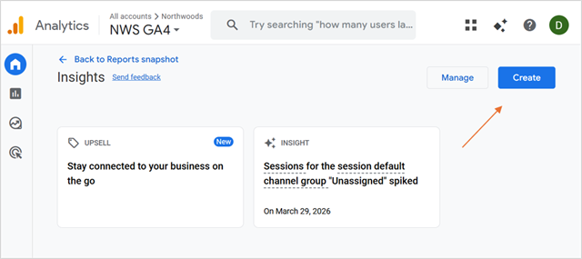 The View all insights option in GA4