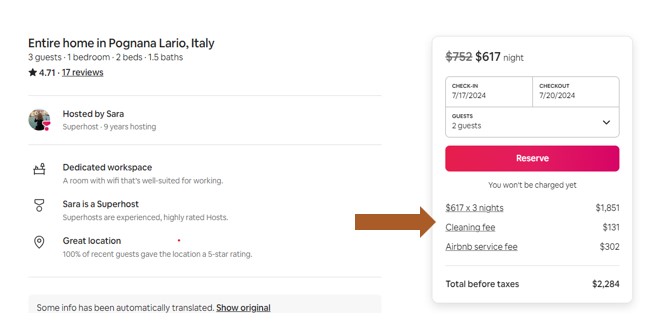 Airbnb's website checkout panel