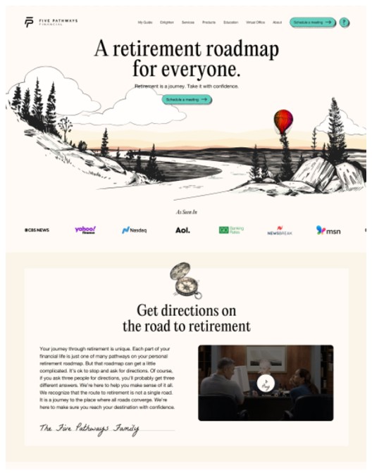 An image from the Five Pathways Financial website, which offers an immersive branding experience