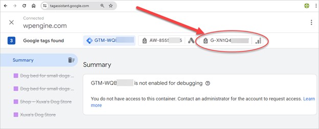 An example of the correct GA4 Measurement ID to use during e-commerce tag set up