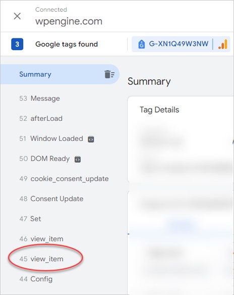 The view_item Google tag option