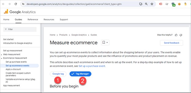 An example of Google Analytics' e-commerce documentation