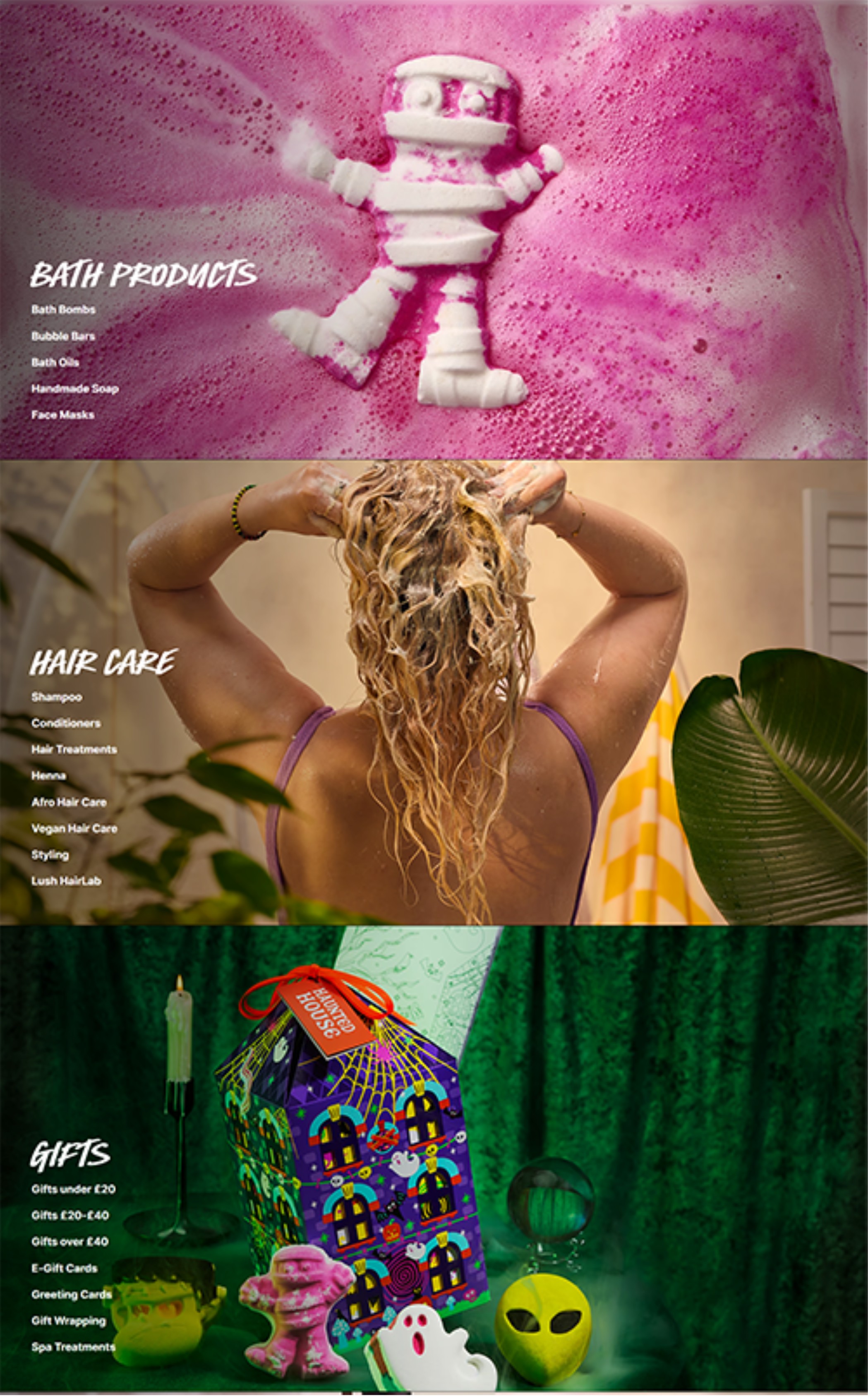 An image from the Lush website that exemplifies the minimalist maximalist website design trend for 2025